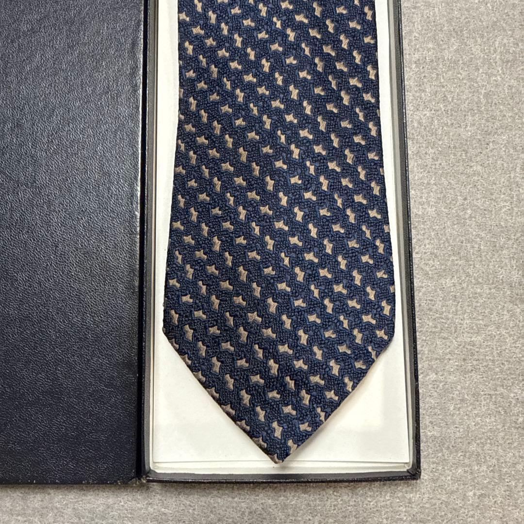 シャルべ　ネクタイ　紺　シルク・キャメル