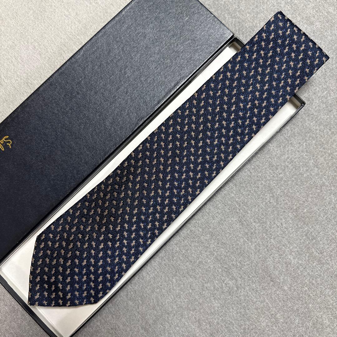 シャルべ　ネクタイ　紺　シルク・キャメル