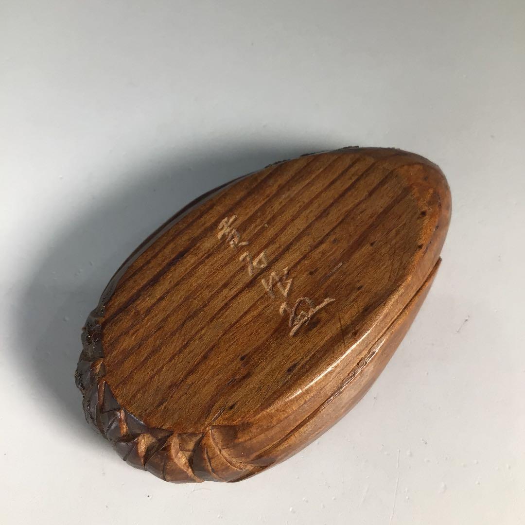 Ｎ４３３　香合　『浪華　高橋黄石作』『松材』『鶴香合』　共箱　茶道具　木工芸