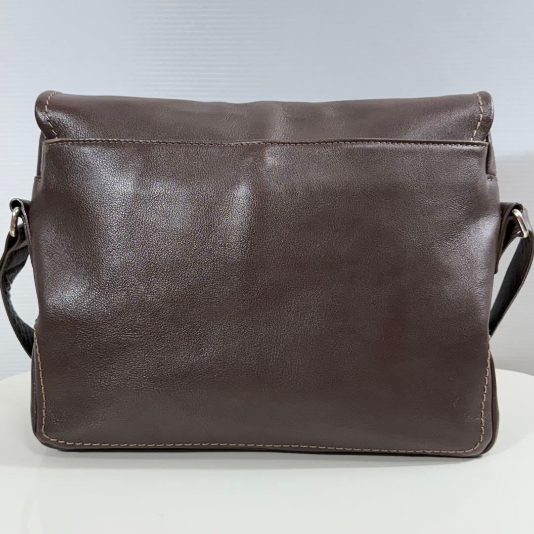 【美品】 土屋鞄 フラップ メッセンジャー バッグ ステッチ 本革 レザー 茶