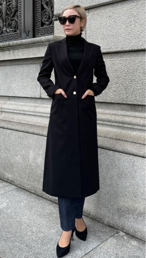 【_Y_0_4_】ブラックロングジャケット テーラード