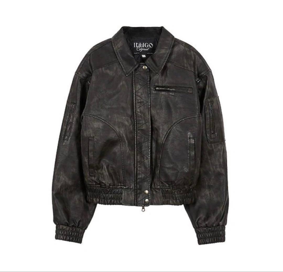 ブラックレザージャケット ウォッシュドレザーボンバージャケット/ILLIGO