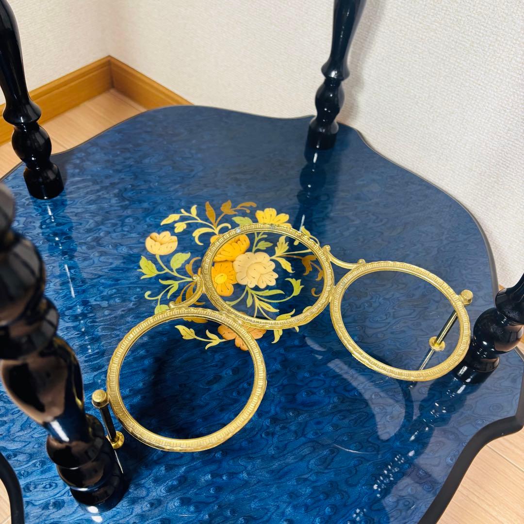 イタリア製 象嵌細工 サービスワゴン キッチンワゴン ワインテーブル ブルー