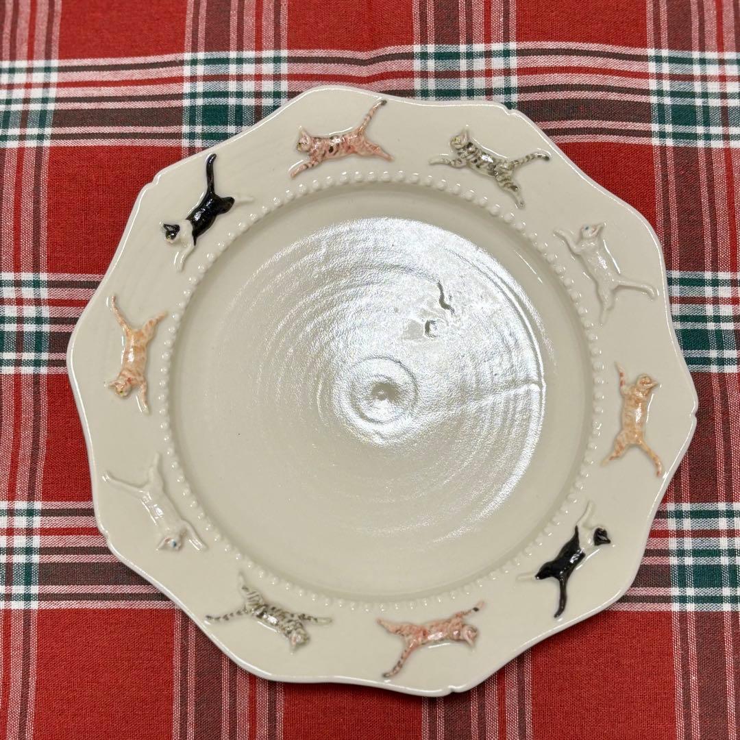 有名陶芸家 佐々木忍 猫プレート Mサイズ 茶トラ黒猫キジトラ白猫　お皿　陶器