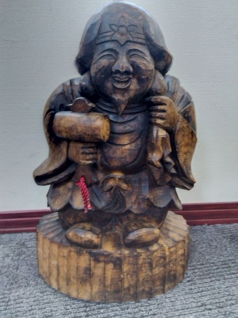 木製 大黒さん(笑顔の彫刻像)