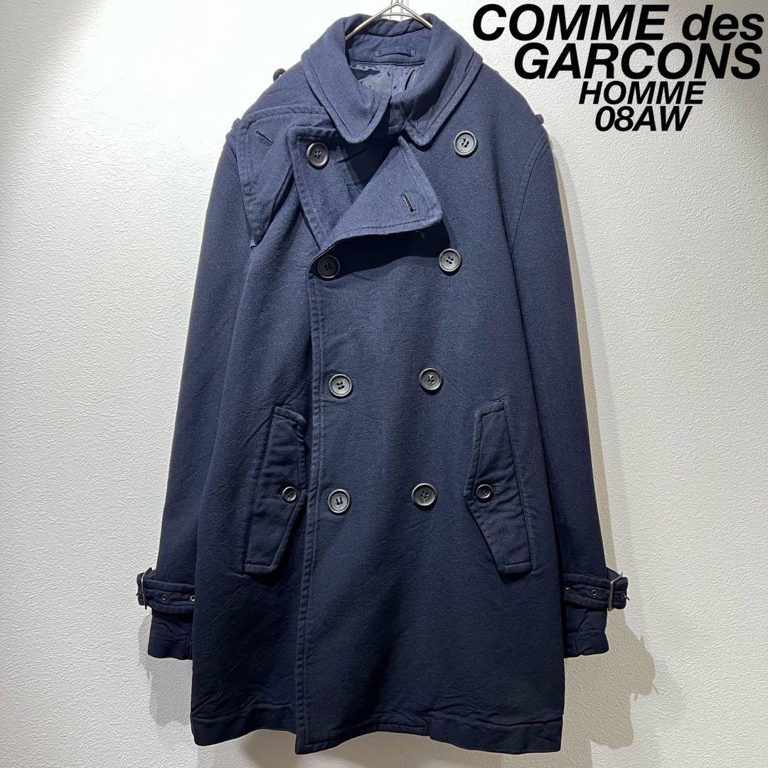 希少 コムデギャルソンオム 上質 縮絨 デザイン 変形 トレンチコート ネイビー