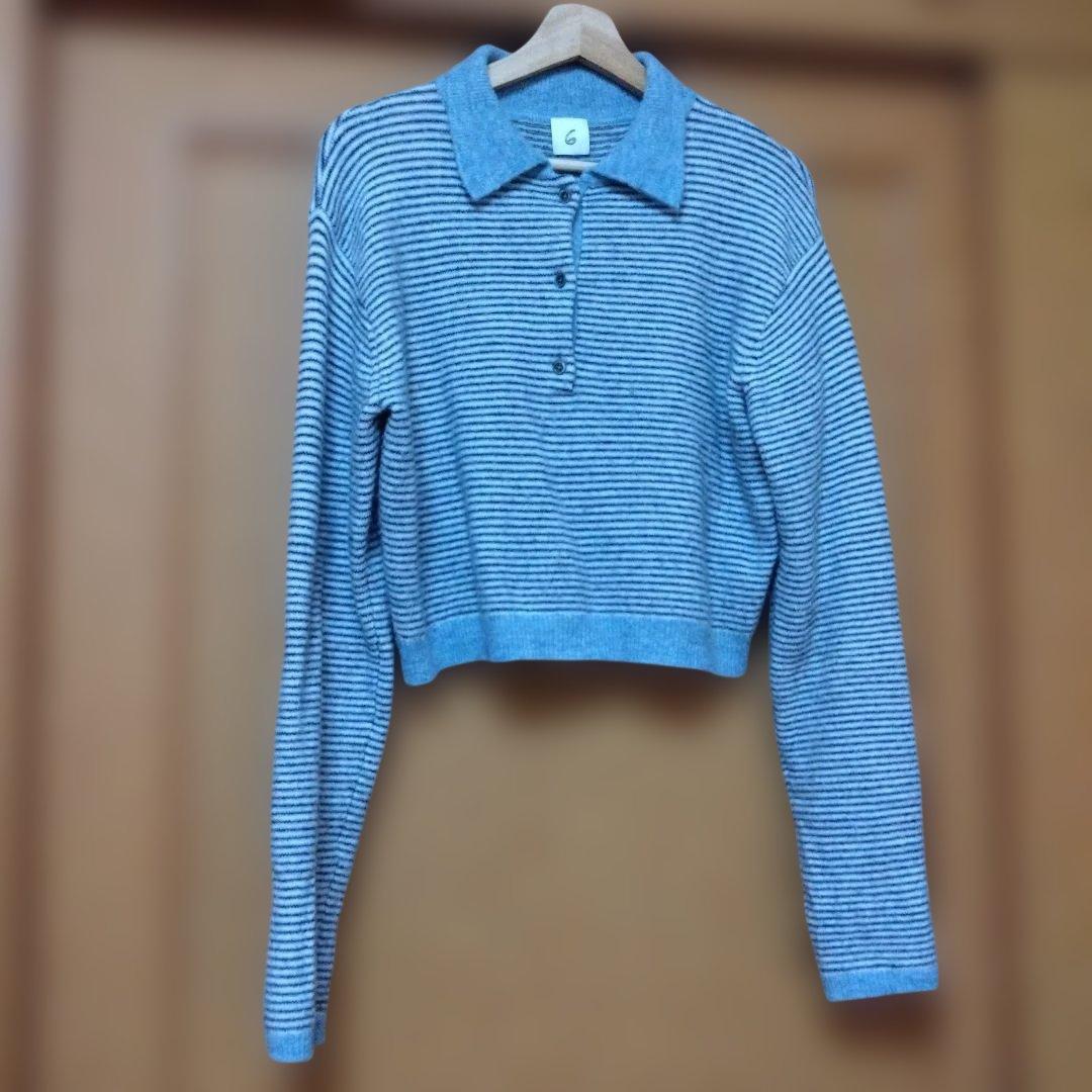 ＜6(ROKU)＞アルパカウールナイロン ポロニット ブルー