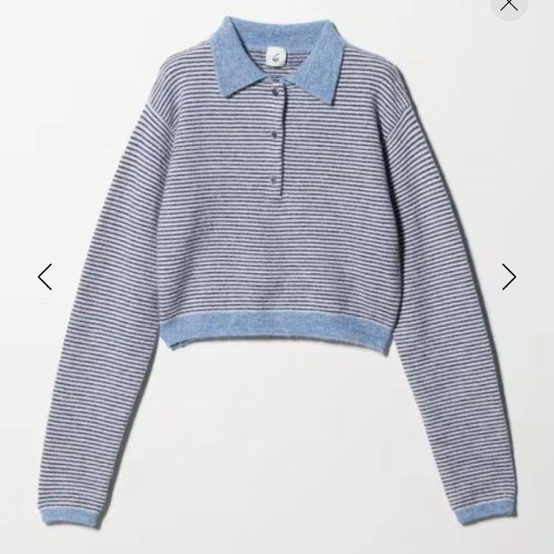 ＜6(ROKU)＞アルパカウールナイロン ポロニット ブルー