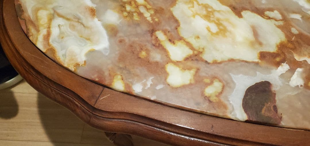 ​【イタリア製】天然石グリーンオニキス センターテーブル 猫脚 大理石