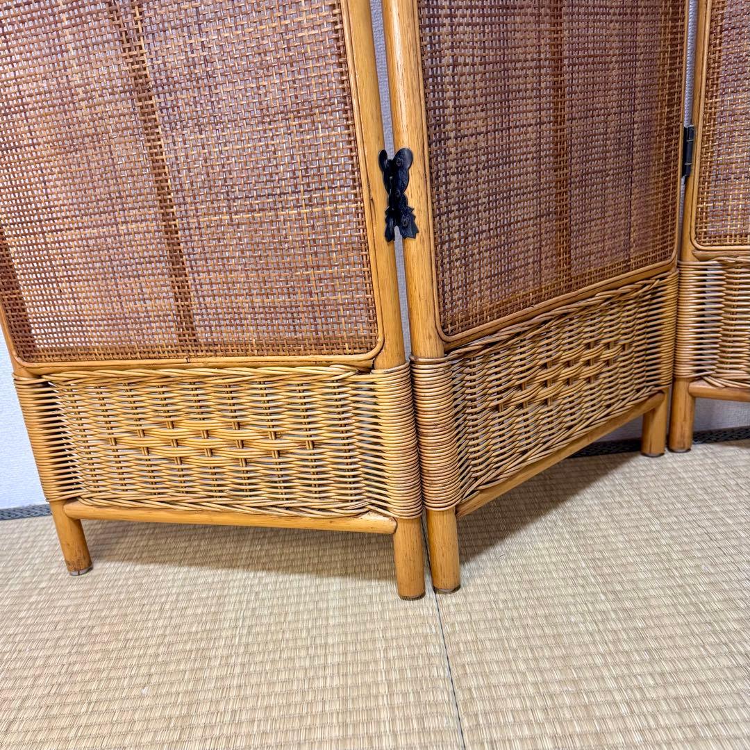 籐 ラタン スクリーン 4連 パーテーション 折りたたみ