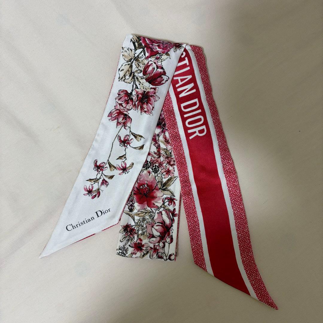 Christian Dior 花柄 スカーフ ミッツァ 赤 レッド