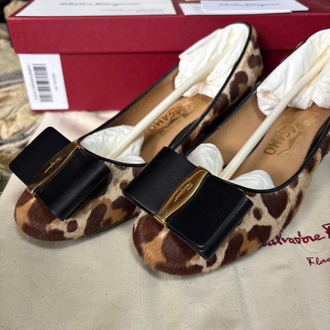 フェラガモ◇リボンハラコ4センチパンプス35サイズ