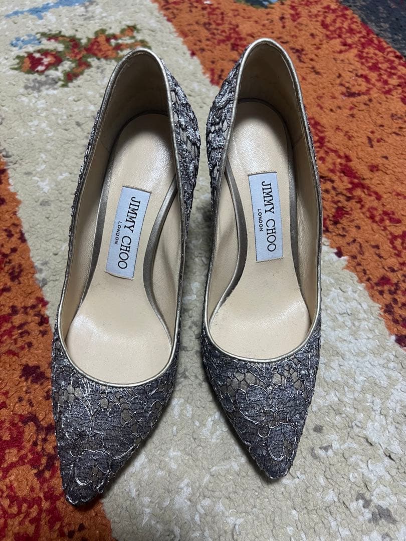 JIMMY CHOO シルバー レース ハイヒール　35