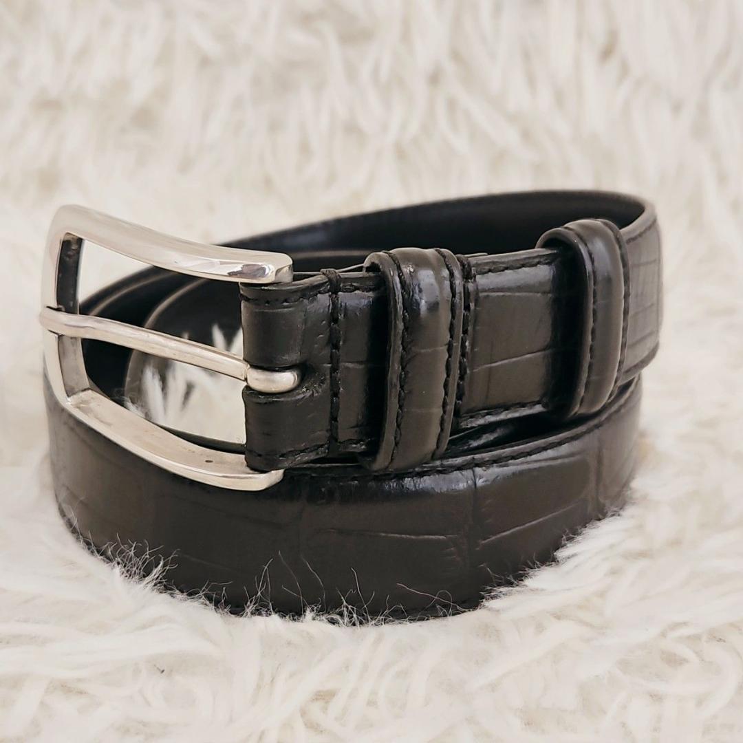 美品 Felisi フェリージ ベルト クロコ 型押し レザー 本革 黒