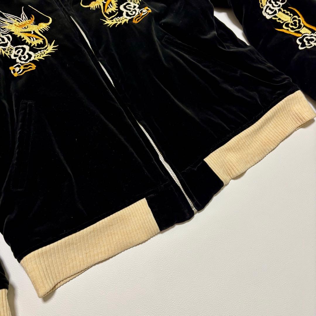 美品✨ ザフラットヘッド 別珍 ベロア スカジャン 龍 鷲 黒 赤 Lサイズ