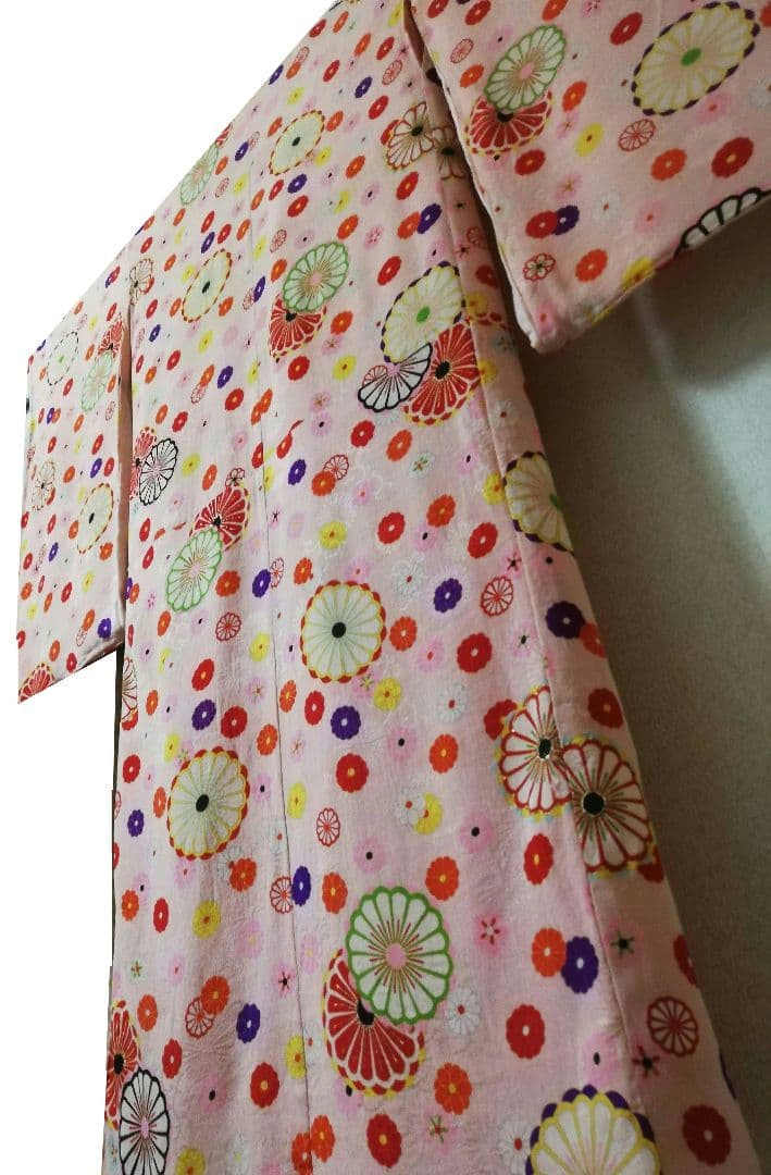 追❷　七五三　正絹　桜ピンク　アンティーク　着物　お花づくし　レトロ　大正ロマン
