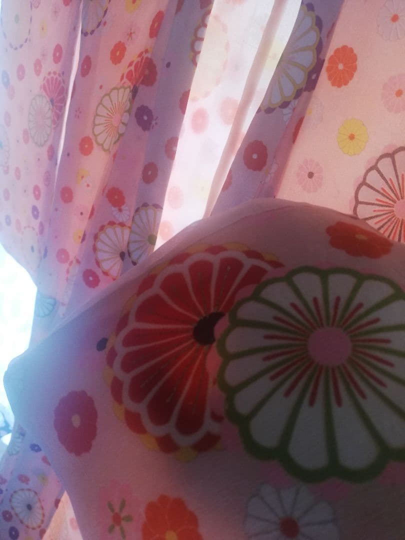 追❷　七五三　正絹　桜ピンク　アンティーク　着物　お花づくし　レトロ　大正ロマン