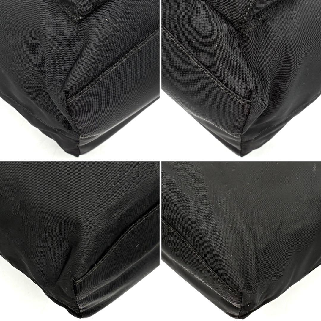 極美品 プラダ トートバッグ 三角ロゴ 白タグ A4 肩掛け可　Wポケット 黒