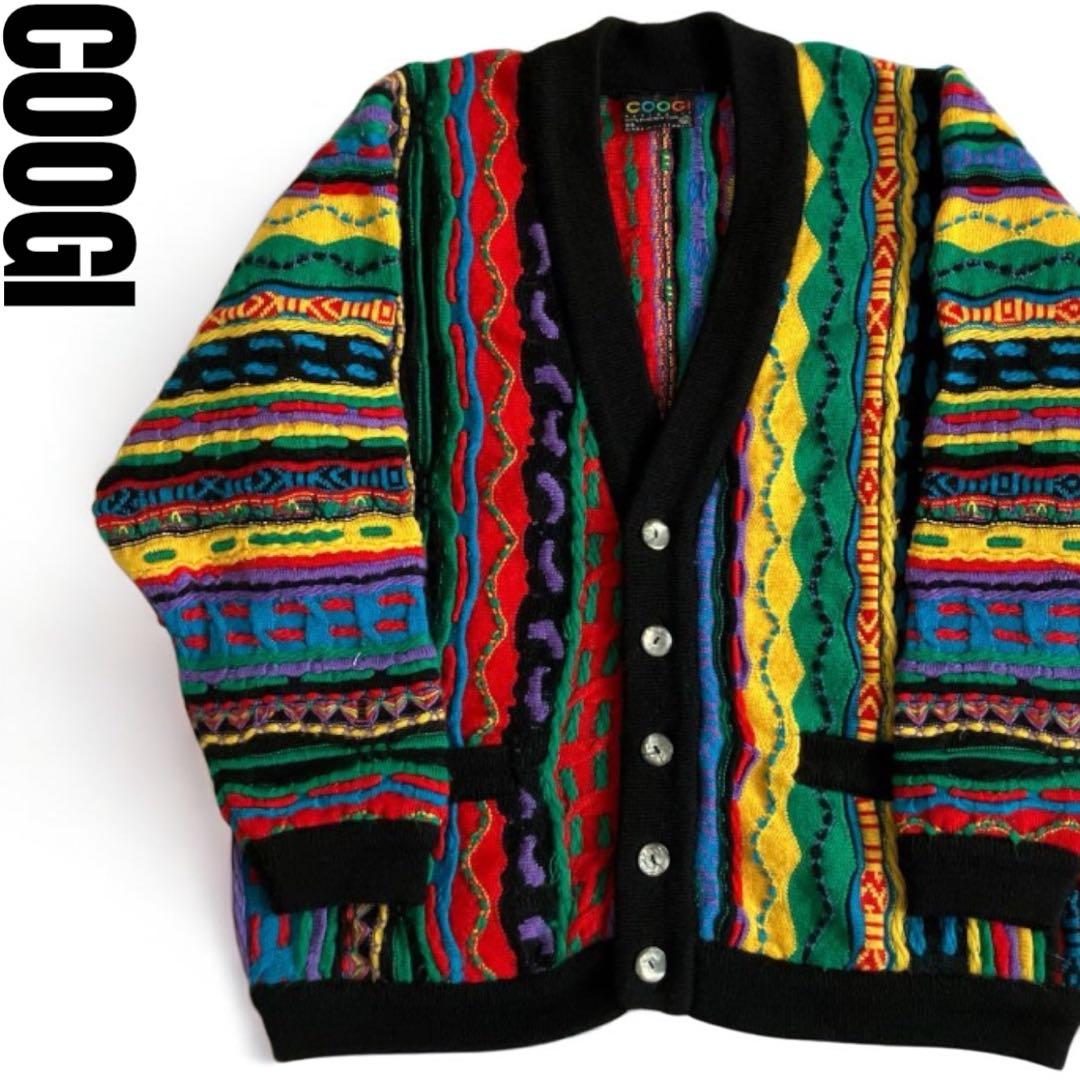美品90s COOGI 3Dニットカーディガン B系HIPHOP 正規品