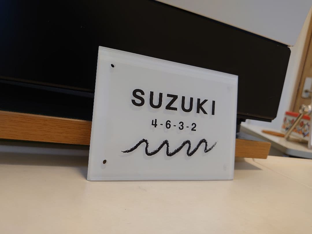 ぷりぷり＊木目・ウェーブ付アクリル表札＊透明4辺45度斜めカット＊ＵＶ印刷