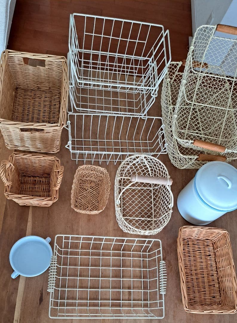 最終価格☆１３点セット☆ワイヤーバスケット　藤カゴ　ホウロウ製品