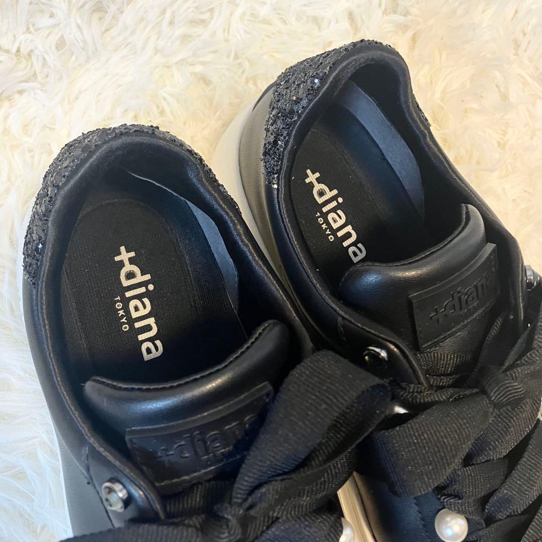 【美品】+diana パールビジュー付きリボンスニーカー ブラック 23.5