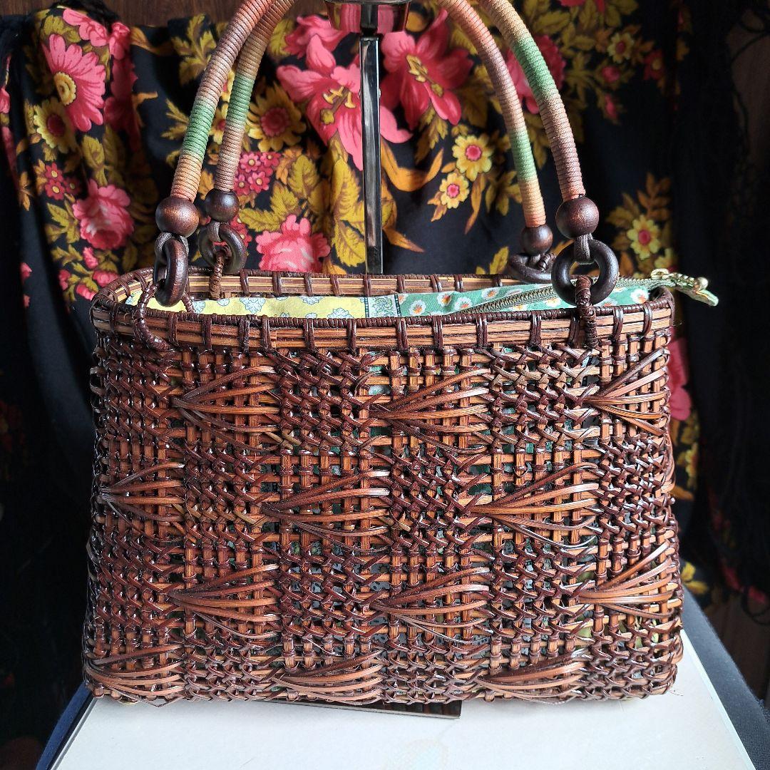 ハンドメイド作品 籐 かごバッグ ハンドバッグ