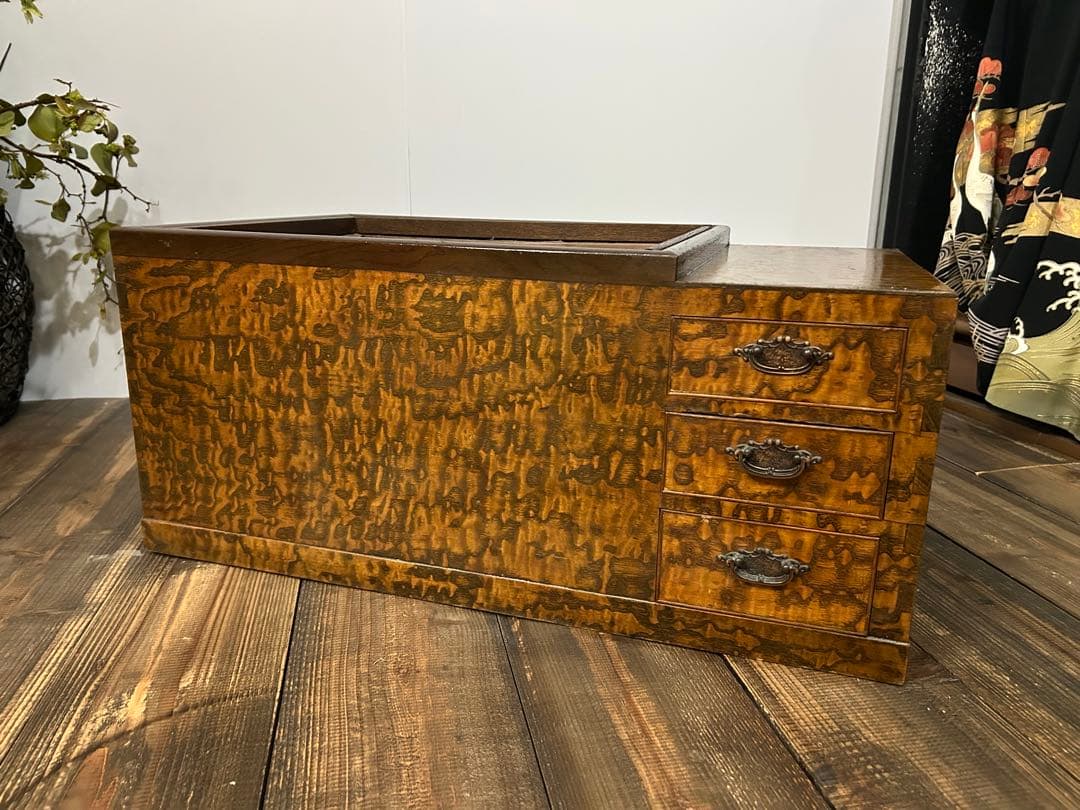 時代古民具　欅玉杢製　関東火鉢　黒柿