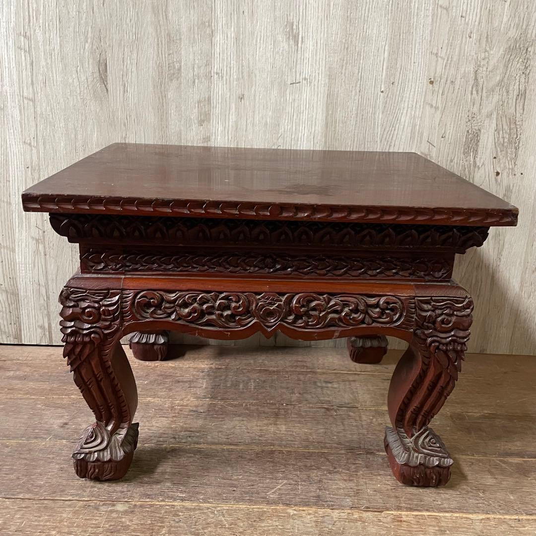 ②木製彫刻座卓 木彫サイドテーブル アジアン家具 アンティーク家具 ヴィンテージ
