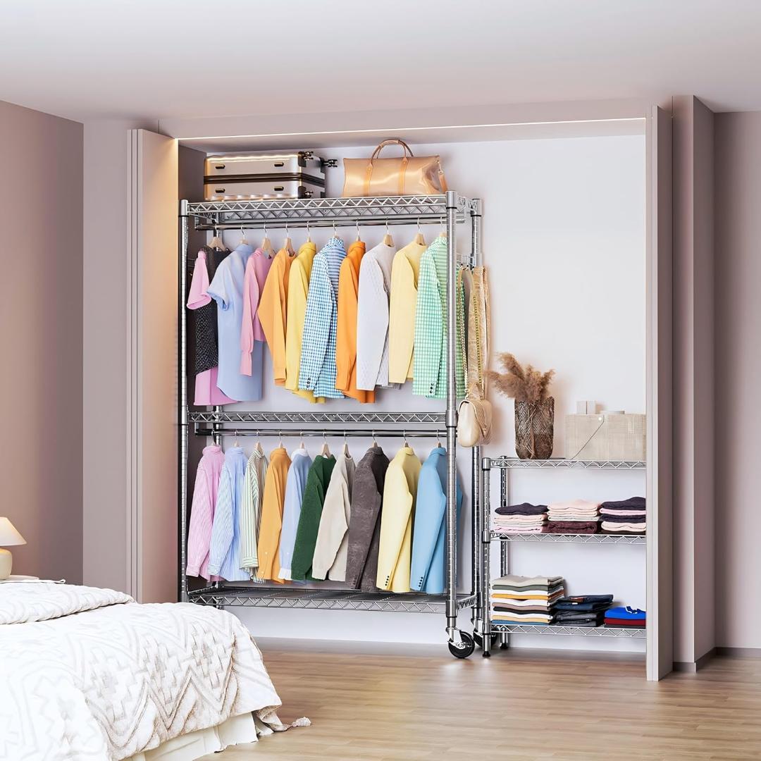 【新品未開封】ハンガーラック キャスター付き 3段 押入れ ハンガーパイプ付き