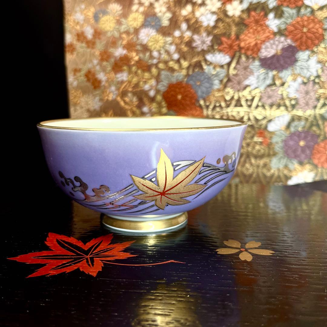 【廃番レア品】 深川製磁 金プラチナ銀彩 紅葉流水紋 飯茶碗 飯碗 ご飯茶碗