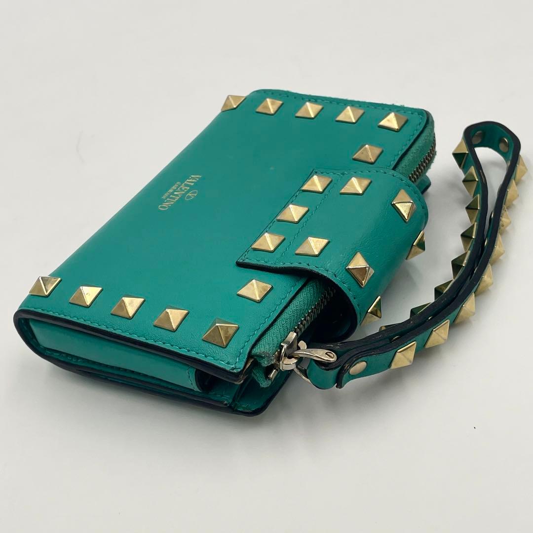 Valentino ヴァレンティノ ロックスタッズ ストラップ 折り財布グリーン