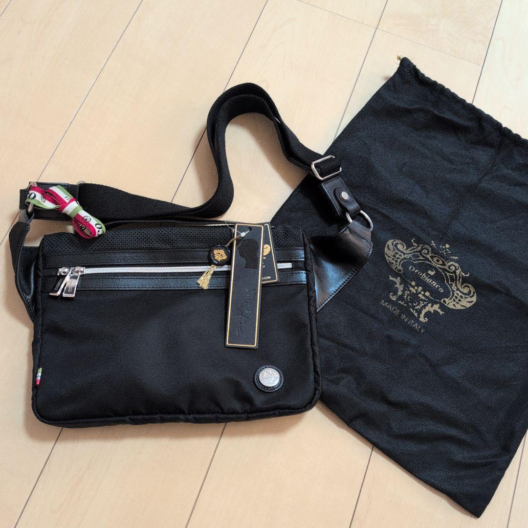 【新品・タグ付】Orobianco メンズ ブラック ボディバッグ 保存袋付