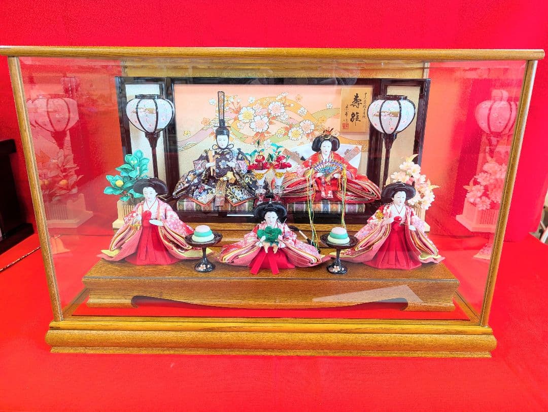 雛人形 壽雛 京甫作 ガラスケース 桜 親王飾り 雛飾り ひな祭り おひなさま