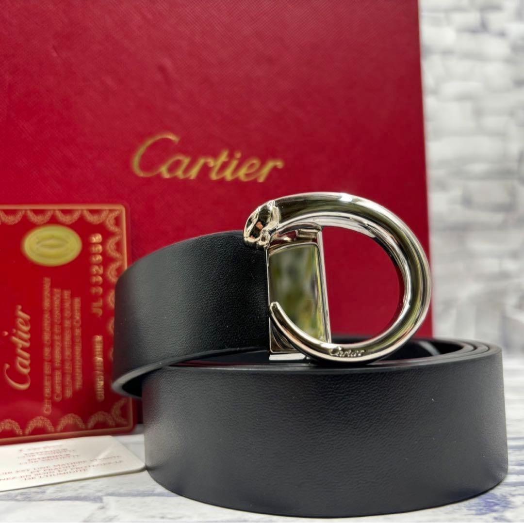 Cartier ブラックレザー ベルト/パンテールCバックル