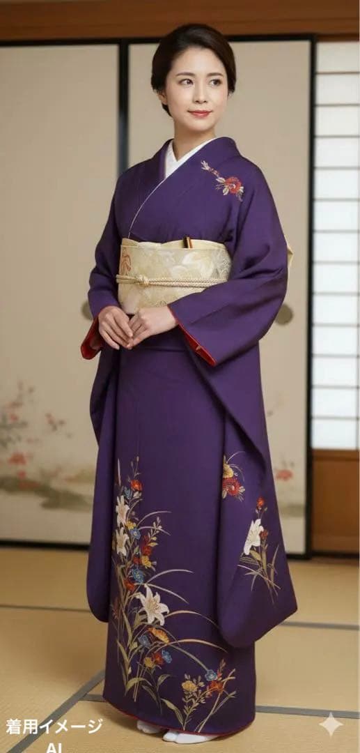 豪華振袖　総刺繍　草花文　金糸　正絹　逸品