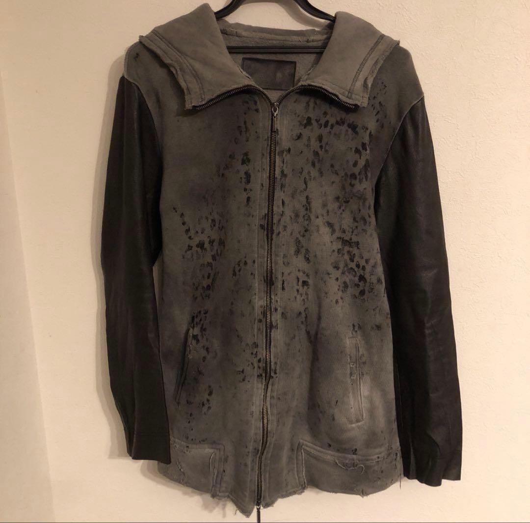 memhim メンヒム レザー切り替え レオパードパーカー