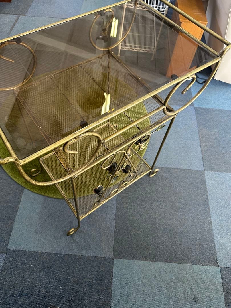 金属製二段ラック ガラス天板