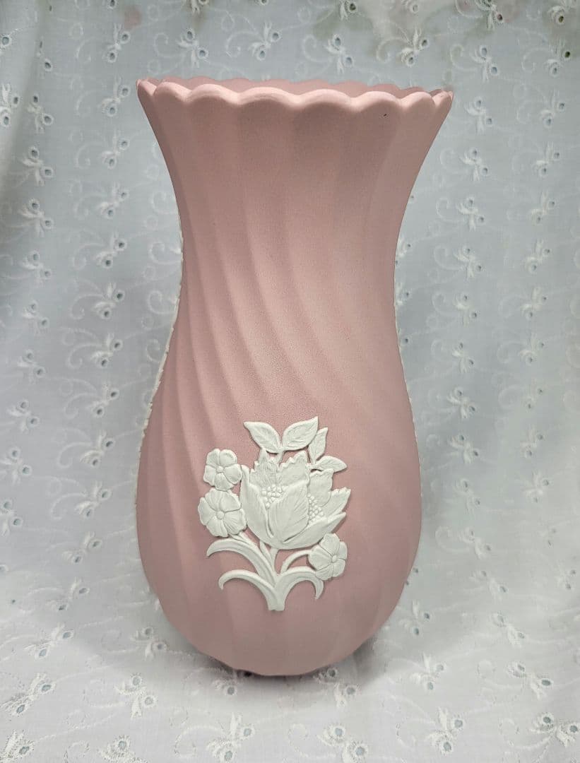 英国製✨ウェッジウッド ジャスパー 花瓶 フラワーベース 大 ピンク 美品