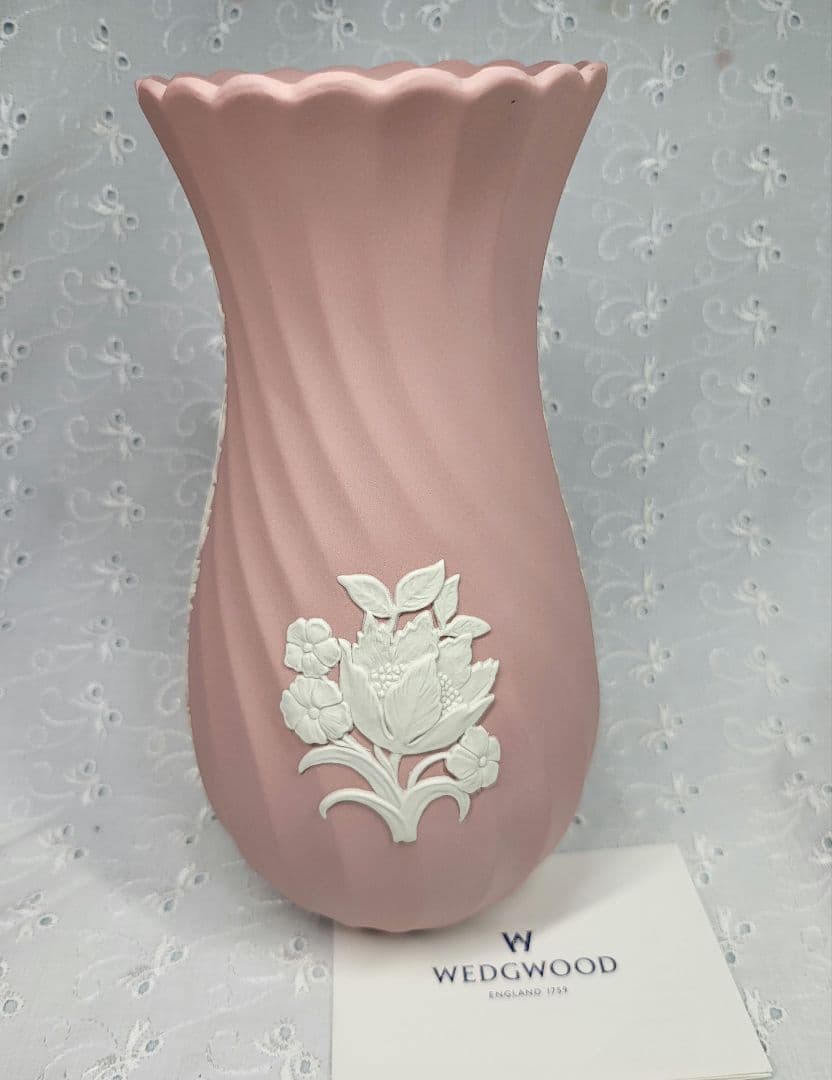 英国製✨ウェッジウッド ジャスパー 花瓶 フラワーベース 大 ピンク 美品