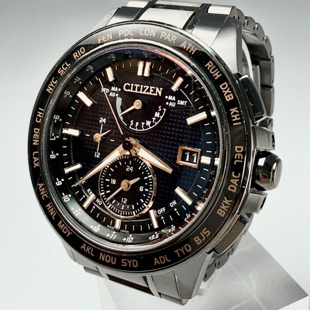 【稼働】シチズン 腕時計 アテッサ 電波ソーラー チタン ネイビー文字盤