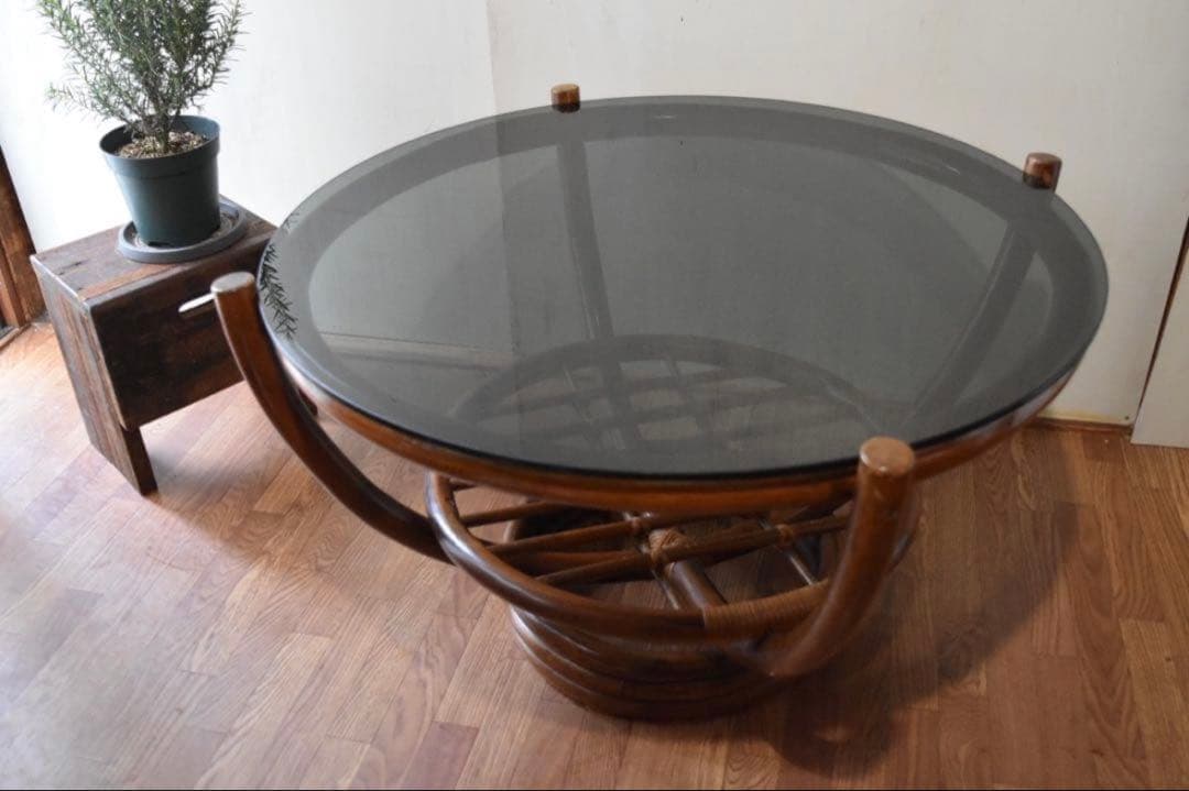 ラタン　ガラステーブル