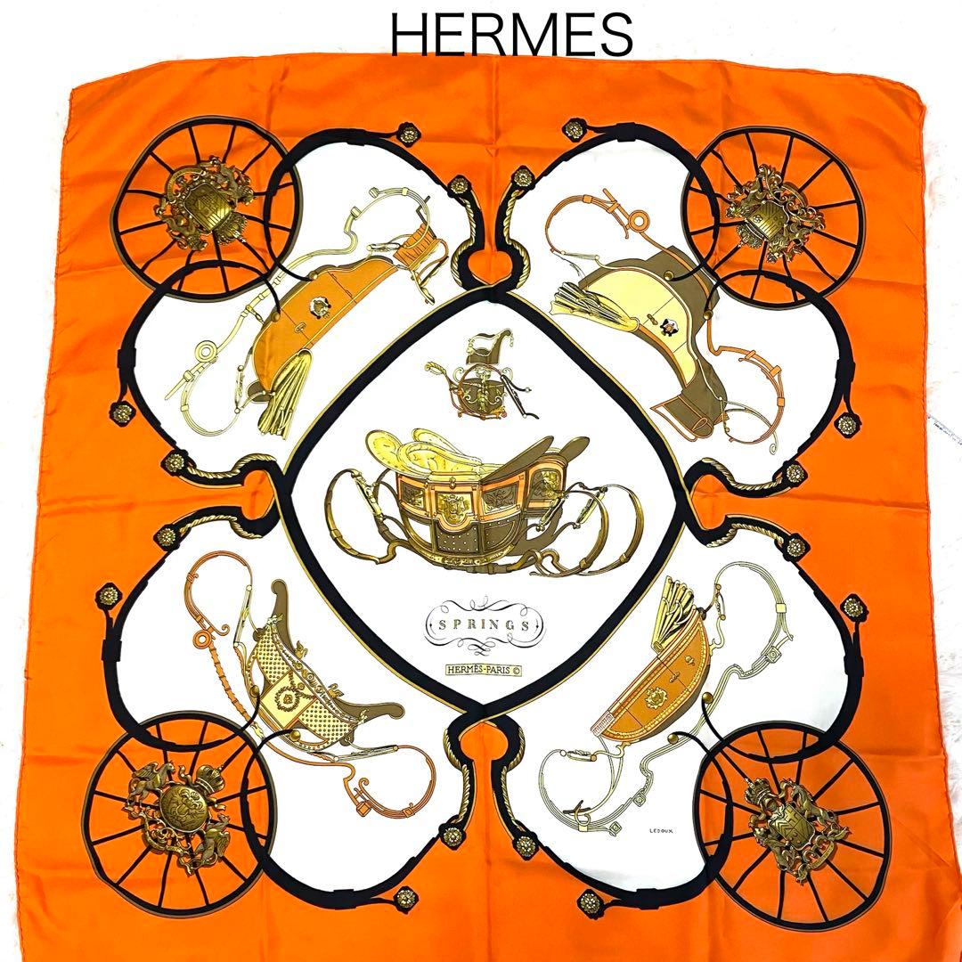 HERMESカレ90シルクスカーフ　スプリング　オレンジ