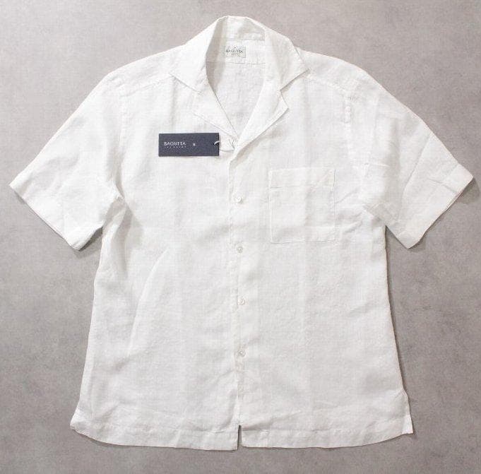 BAGUTTA★新品バグッタ 白リネン半袖オープンカラーシャツ「MAUI」43