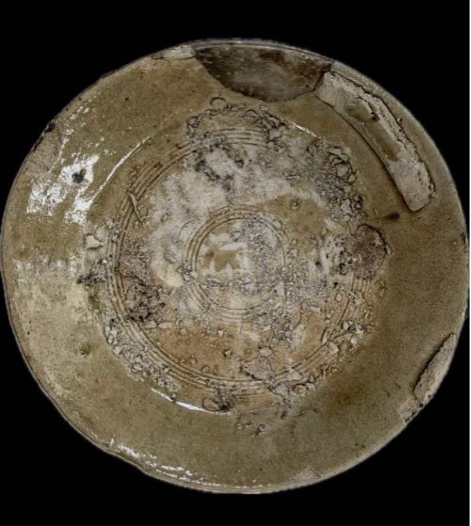 希少　古瀬戸　灰釉　沈線文皿　本銀直し　発掘伝世品　五寸皿　鉢