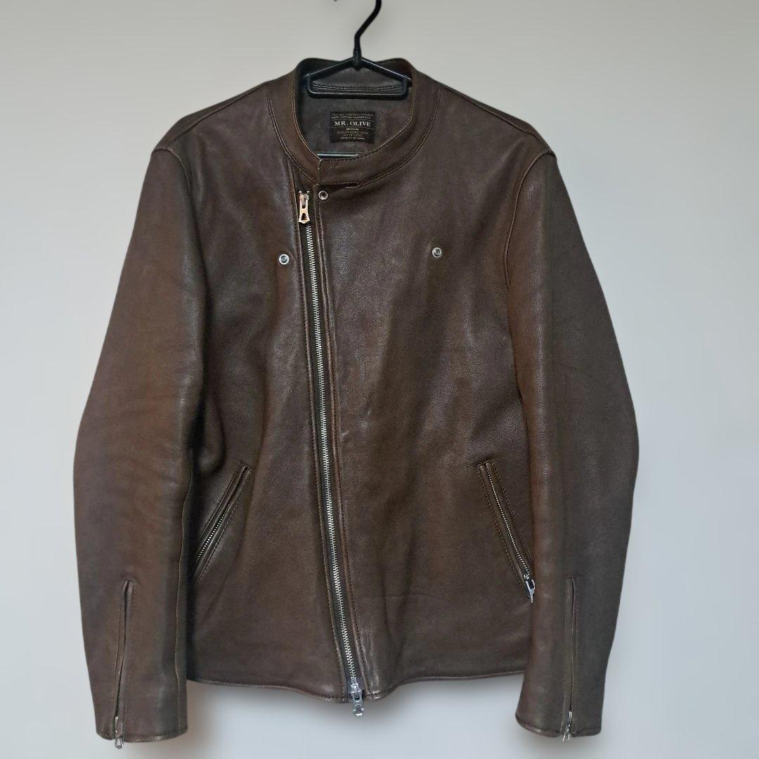 MR. OLIVE ブラウン セミダブルライダースジャケット Mサイズ