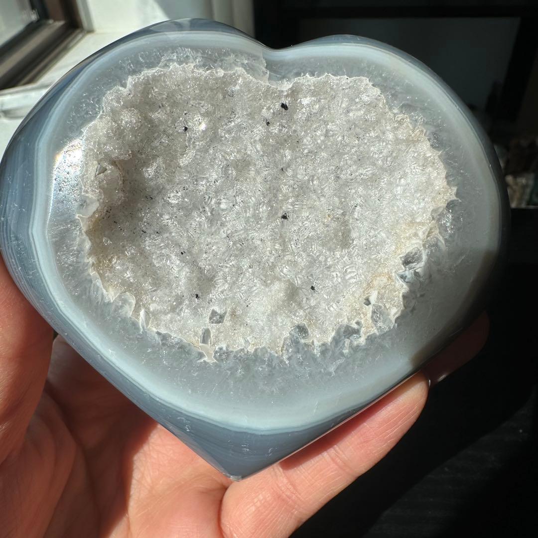 天然石水晶共生瑪瑙のハート　置物　NO.032117