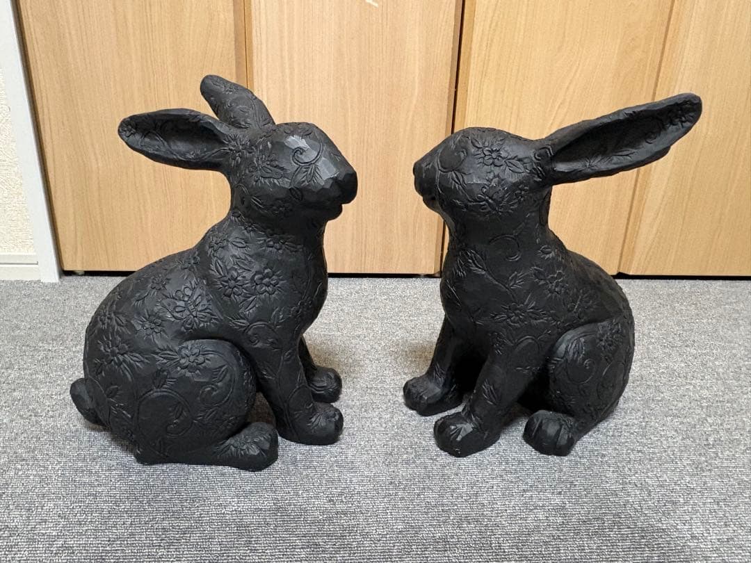 Francfranc ラビット アムルーＬ　ブラック2体　うさぎ　オブジェ　難