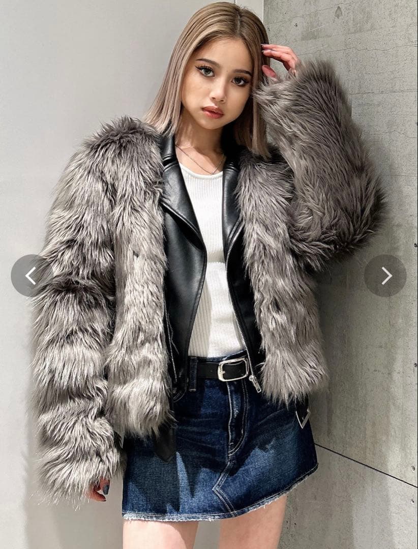 GYDA レイヤードエコファーライダースジャケット グレー ジェイダ