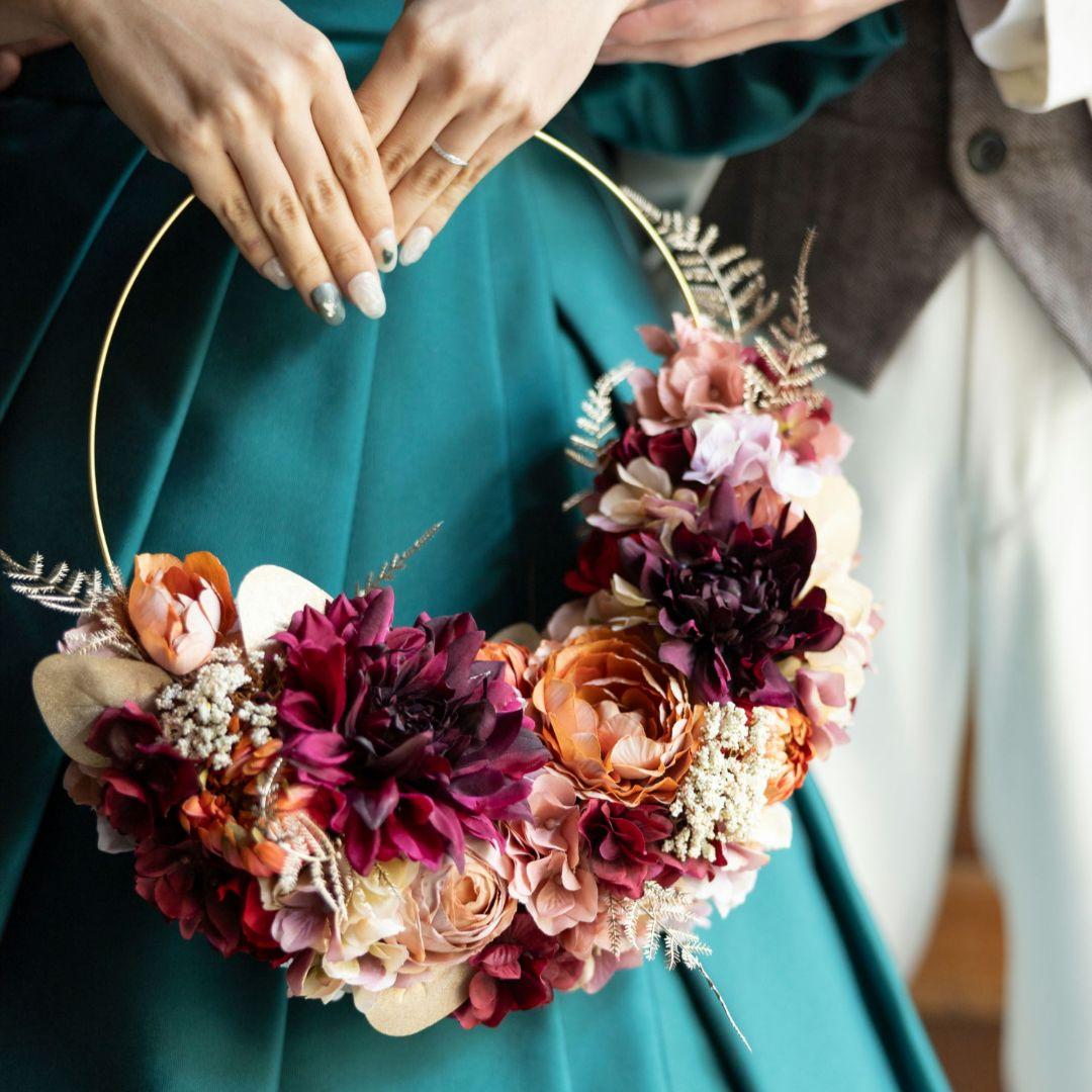 ウェディングブーケ フープブーケ　ブートニア付き